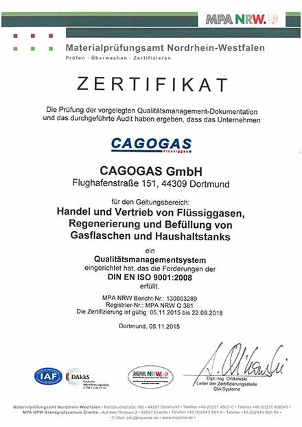 CAGOGAS QM ISO 9001 Zertifikat