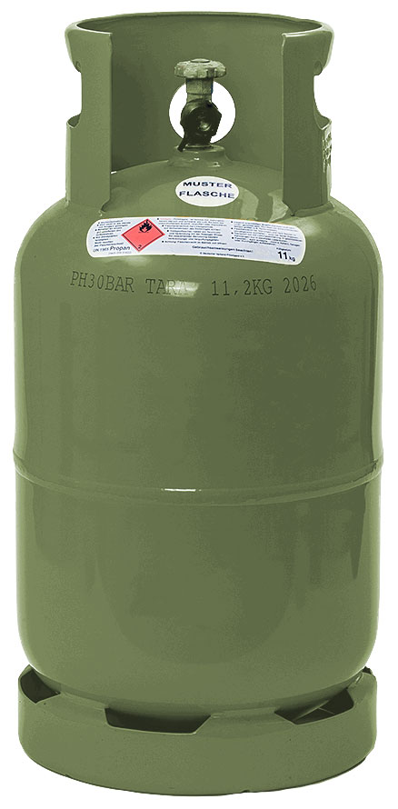 gz270 GrafikZeichnung - german - Rote Staplergas / Treibgas /  Propangasflasche (Pfandflasche / Leihflasche) Propan: 11 kg Gasflasche  (C3H8) - english - gas bottle - simple template - g7007 Stock Illustration